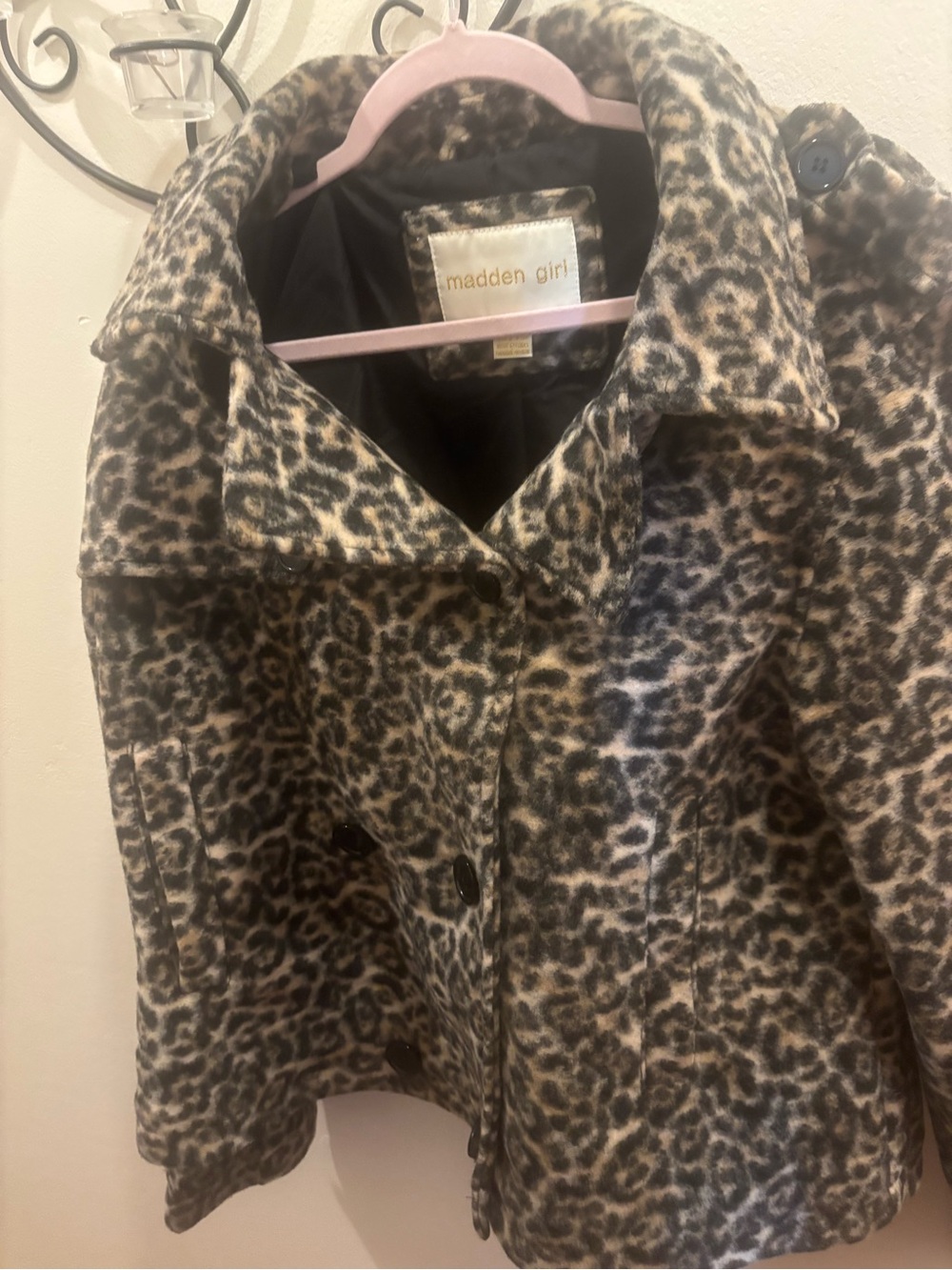 Madden Girl Leopard Print Peacoat in Brown and Black